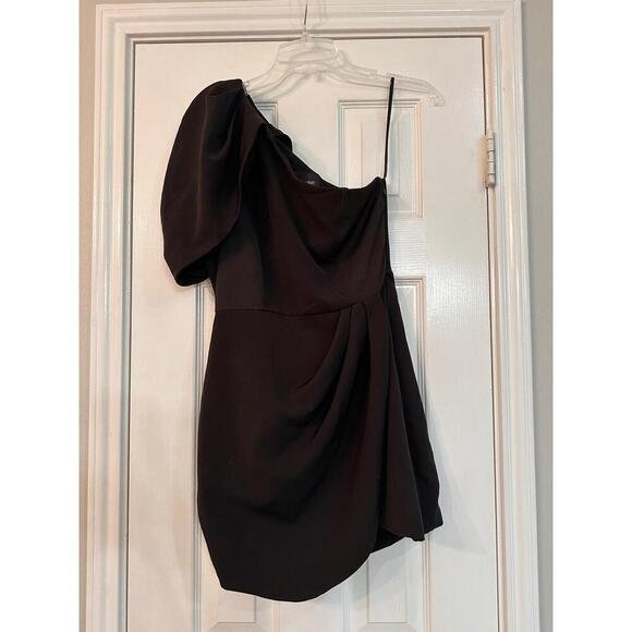 DO+BE Womens Size S Black One Shoulder Mini Ruched Puffed Sleeve Cocktail Party - Picture 7 of 8